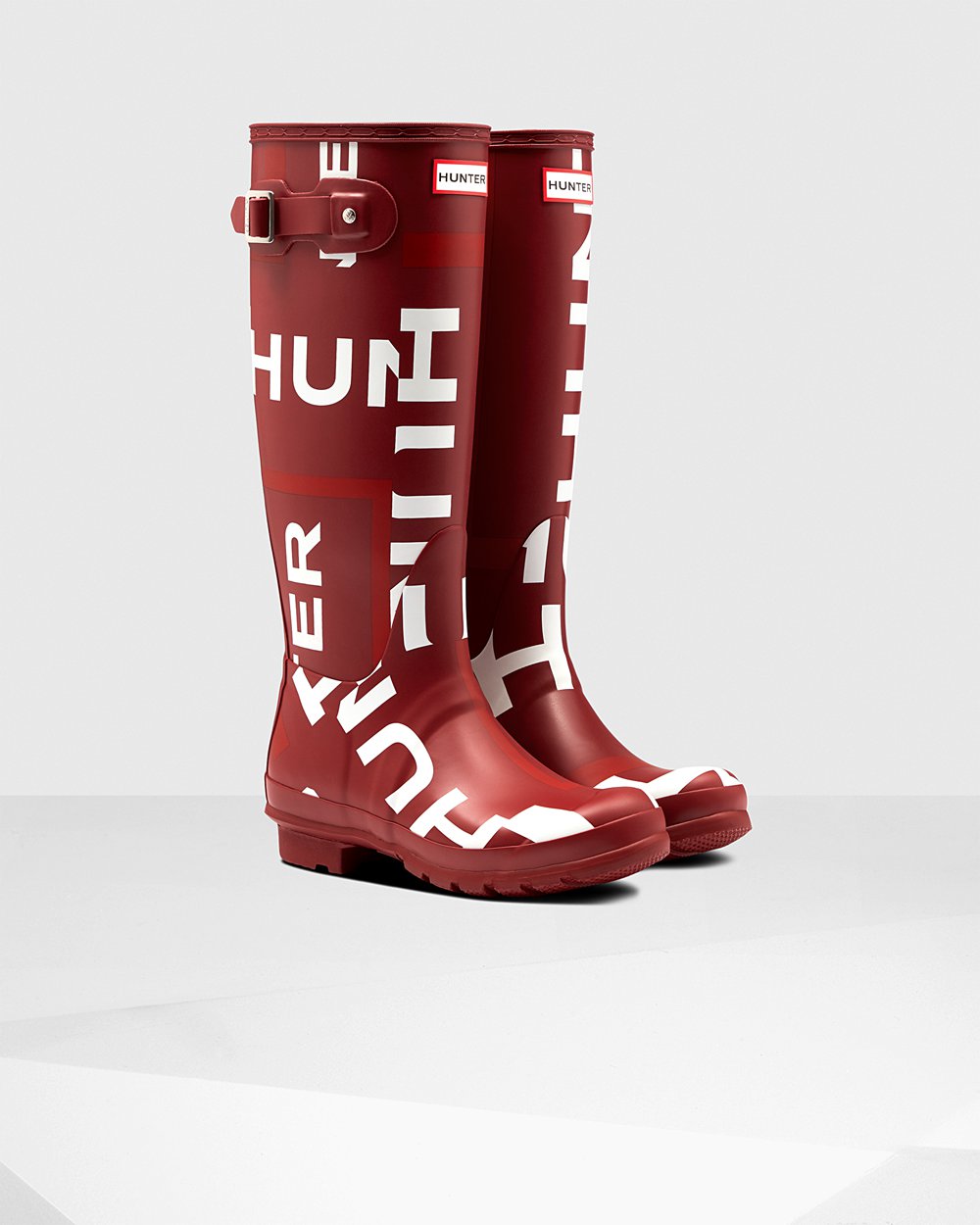 Hoge Regenlaarzen Dames - Hunter Original Exploded Logo - Grijs Rood - 83EZDYBMR